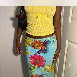 Vintage Floral Blue Midi Skirt